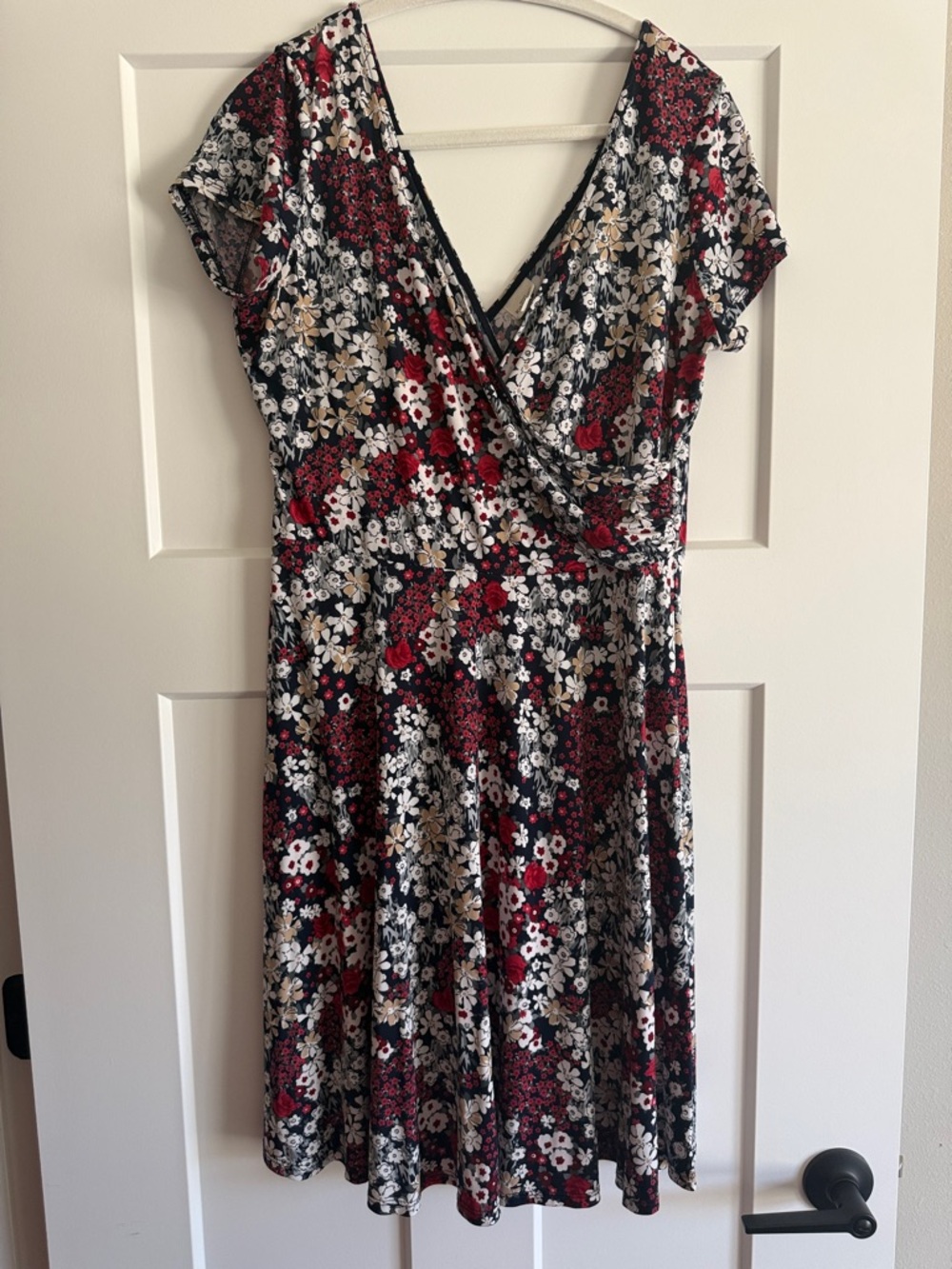 Floral Wrap Dress in Black, Red & Cream
